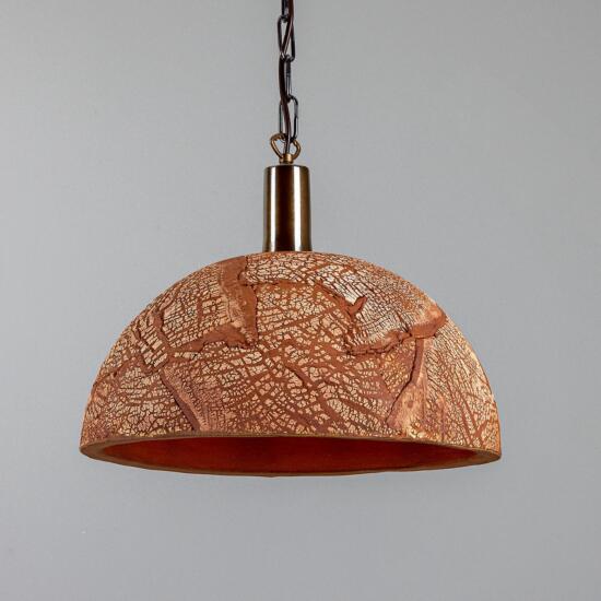 Kauri Organic Ceramic Dome Pendant Light 37cm, Red Iron, Antique Brass