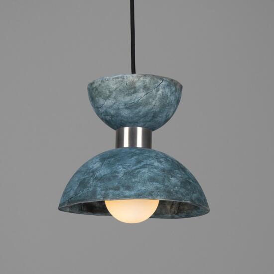 Nakaii Organic Ceramic Pendant Light 20cm, Blue Earth, Antique Silver