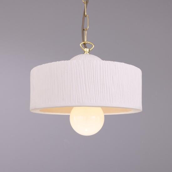 Seville Ceramic Mid-Century Modern Pendant Light, Matte White Striped, Polished Brass