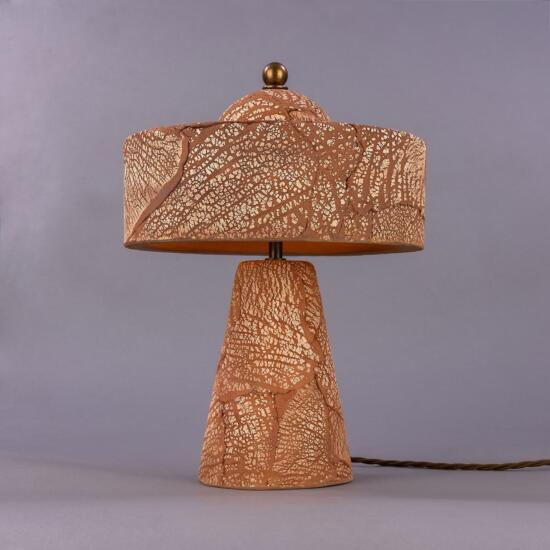 Seville Ceramic Mid-Century Modern Table Lamp, Red Iron, Antique Brass