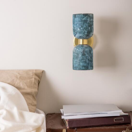 Sakura Double Ceramic and Brass Wall Sconce, Blue Earth