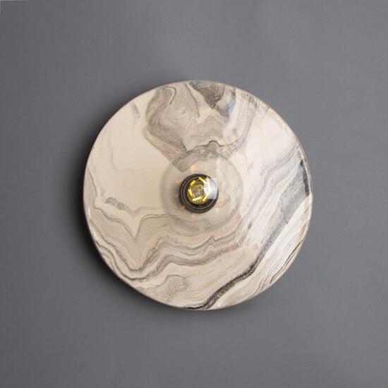 Bog Oak Marbled Ceramic Disc Wall Light, Powder-Coated Matte Black