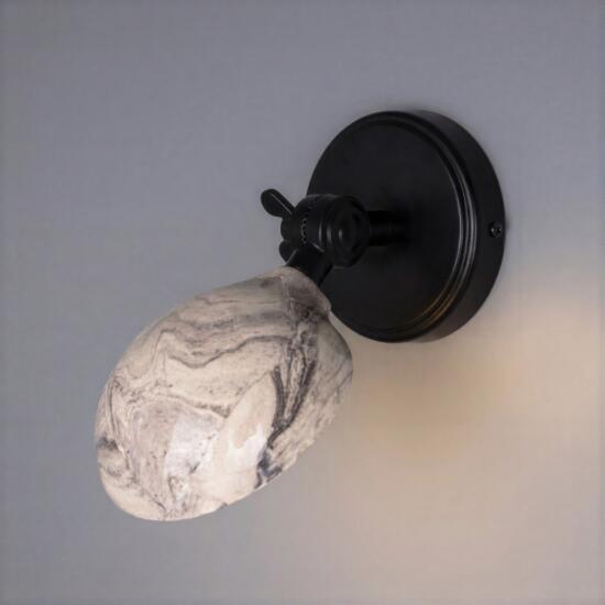 Coco Adjustable Marbled Ceramic Wall Sconce 7.5" IP20, Powder-Coated Matte Black