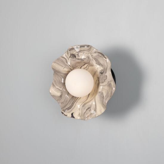 Rivale Wall Sconce  with Wavy Marbled Ceramic Shade, Powder-Coated Matte Black