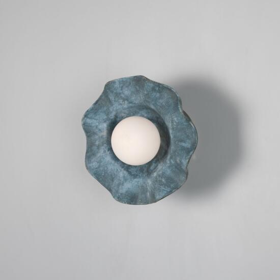 Rivale Wall Sconce with Wavy Ceramic Shade, Blue Earth, Antique Silver