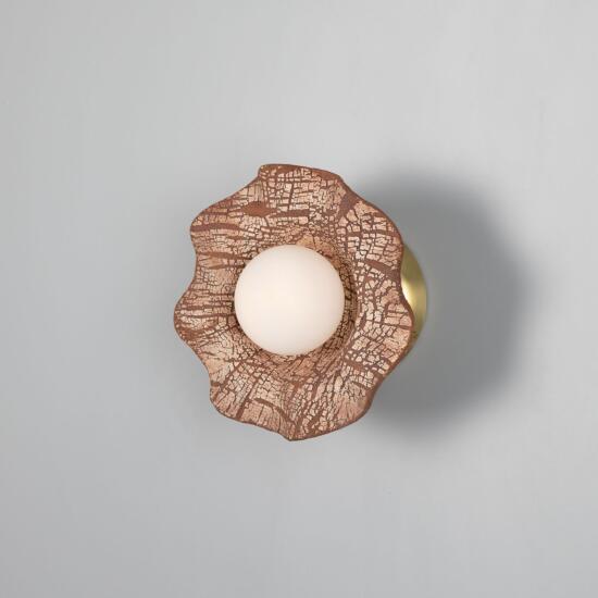 Rivale Wall Sconce with Wavy Ceramic Shade, Red Iron, Satin Brass