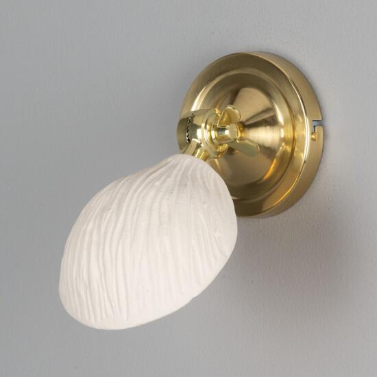 Coco Adjustable Ceramic Wall Light, Matte White Striped, Polished Brass