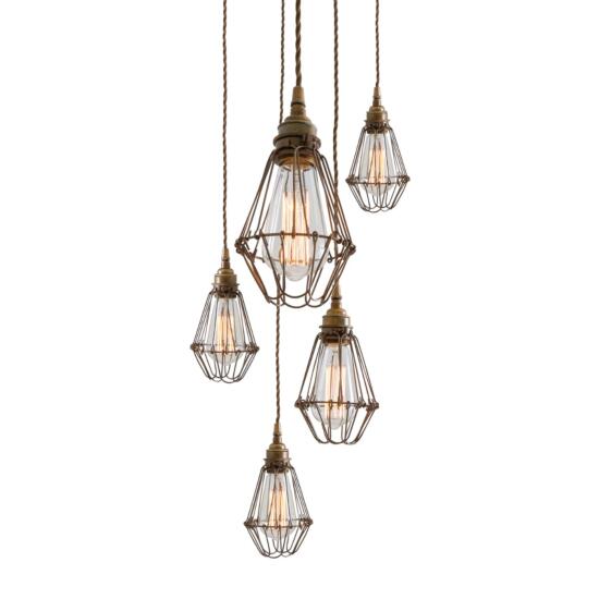 Praia Industrial Cage Pendant Cluster, Five Light