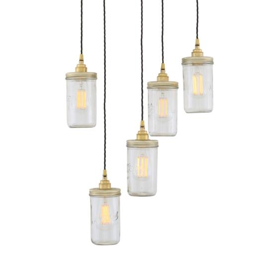 Jam Jar Vintage Glass Pendant Cluster, Five Light