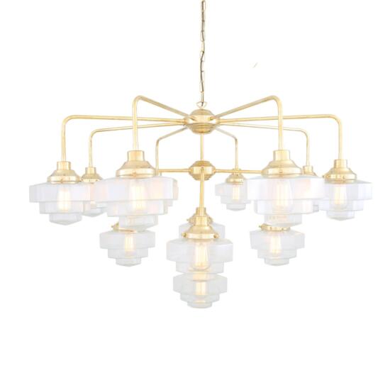 Siena Art Deco Three-Tier Brass Chandelier, 13-Light