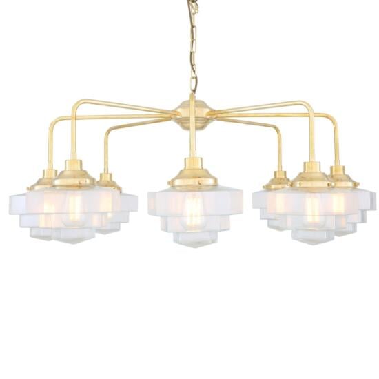 Siena Art Deco Single Tier Brass Chandelier, Eight-Light