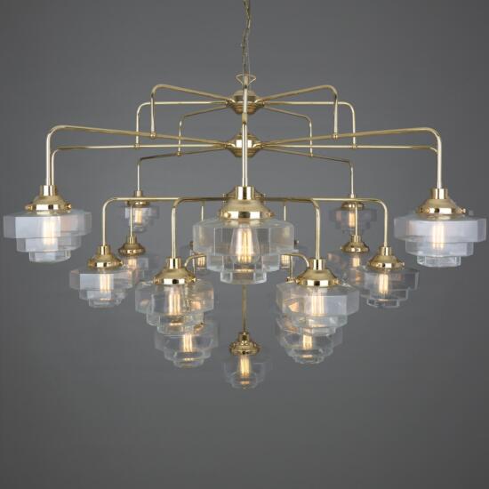 Siena Art Deco Four-Tier Brass Chandelier, 21-Light