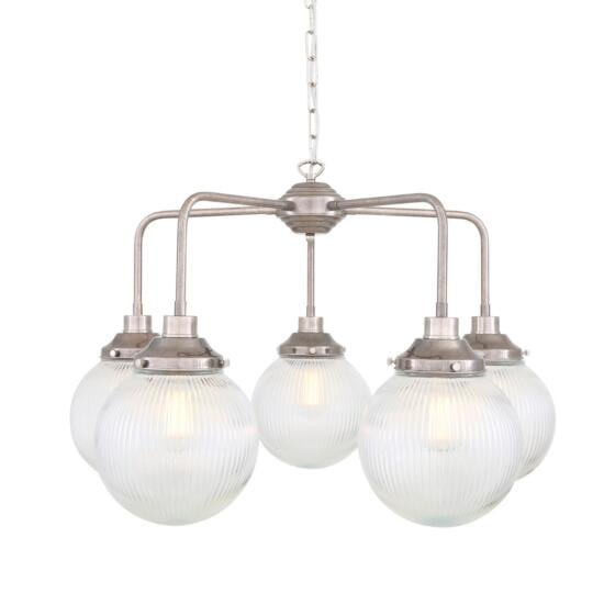 Genoa Prismatic Glass Chandelier, Five-Light, Antique Silver