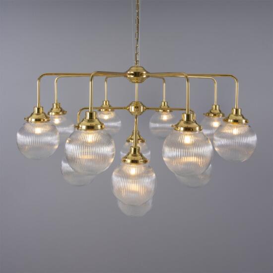 Genoa Prismatic Glass Chandelier, 13-Light, Polished Brass