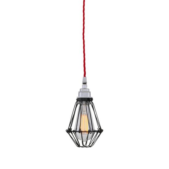 Praia Black Industrial Bulb Cage Pendant Light, Red Cable