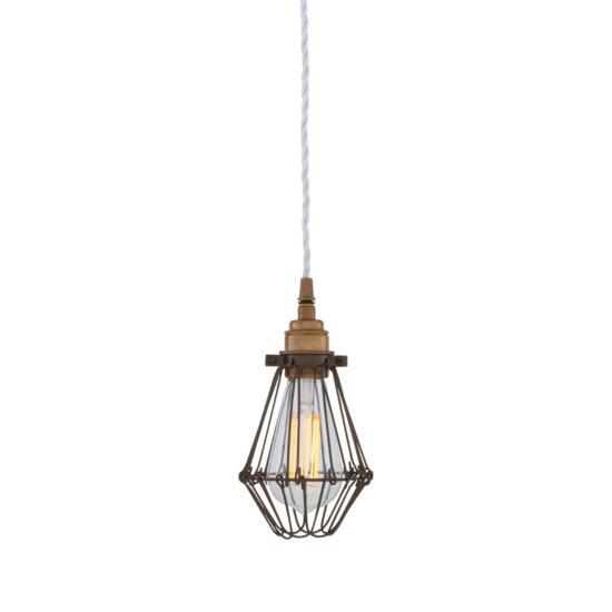 Praia Bronze Industrial Bulb Cage Pendant Light, Ivory Cable