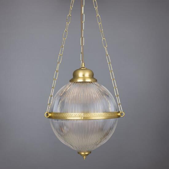 Blaenau Victorian Holophane Glass Pendant Light, Satin Brass