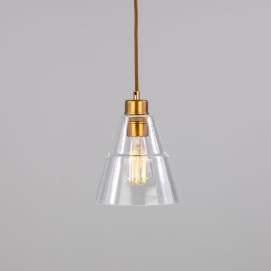 Lyx Clear Glass Cone Pendant Light 7", Antique Brass