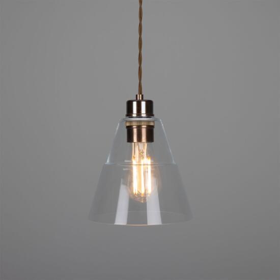 Lyx Contemporary Clear Glass Cone Pendant Light 18cm, Antique Brass