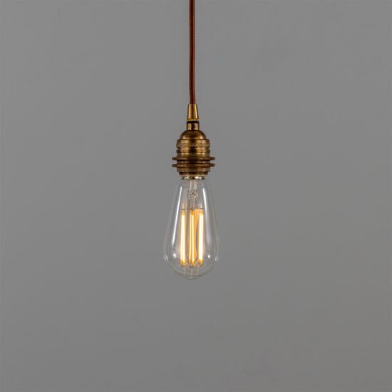 Lome Vintage Bare Bulb Pendant Light, Braided Cable, Antique Brass
