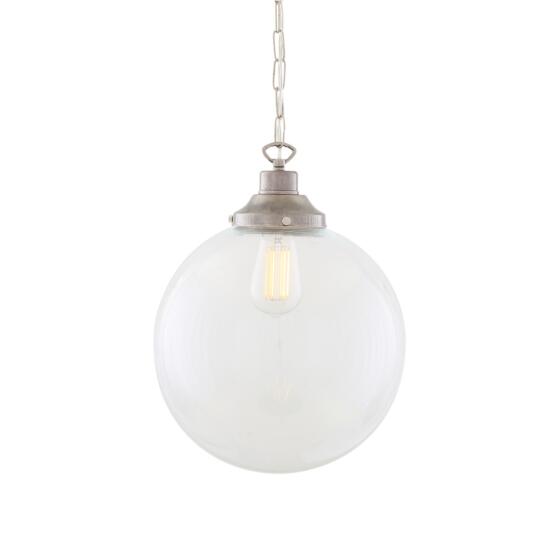 Riad Clear Glass Globe Pendant Light 30cm, Antique Silver