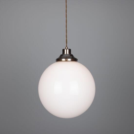 Gentry Opal Glass Globe Pendant Light 30cm, Antique Brass