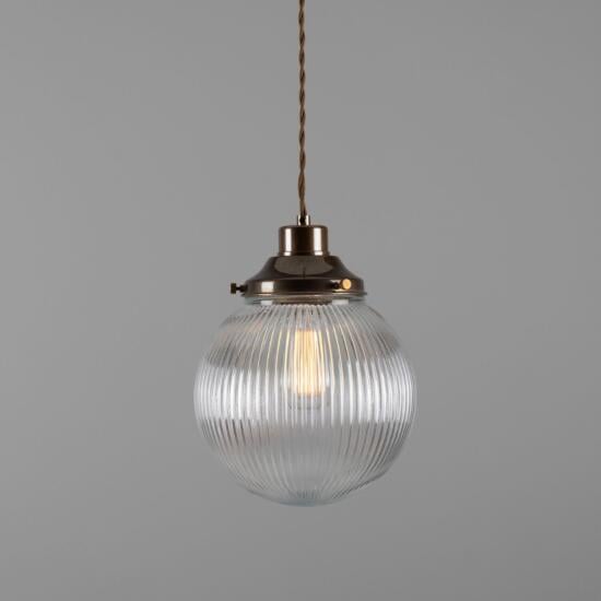 Stanley Small Prismatic Globe Pendant Light 20cm, Antique Brass
