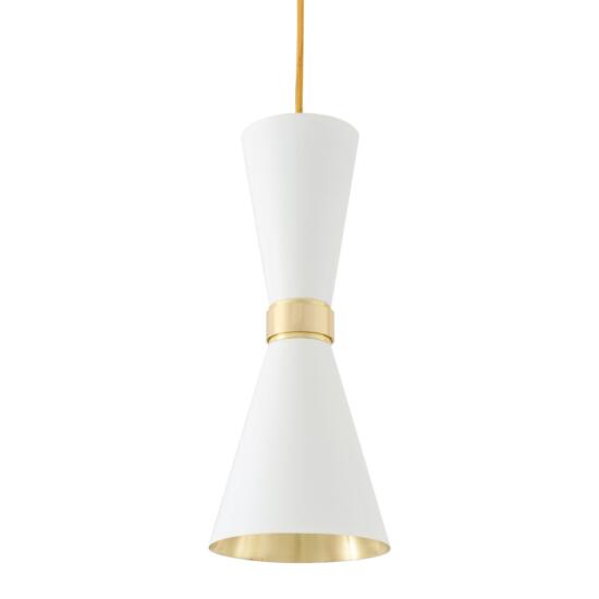 Cairo Mid-Century Brass Pendant Light, Polished Brass and White