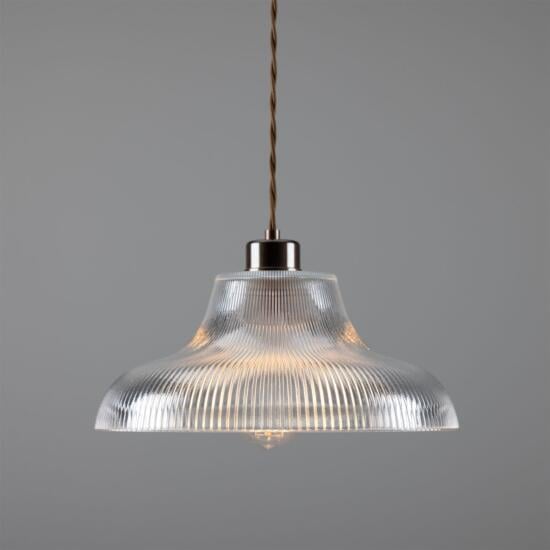 Mono Industrial Railway Glass Pendant Light 30cm, Antique Brass