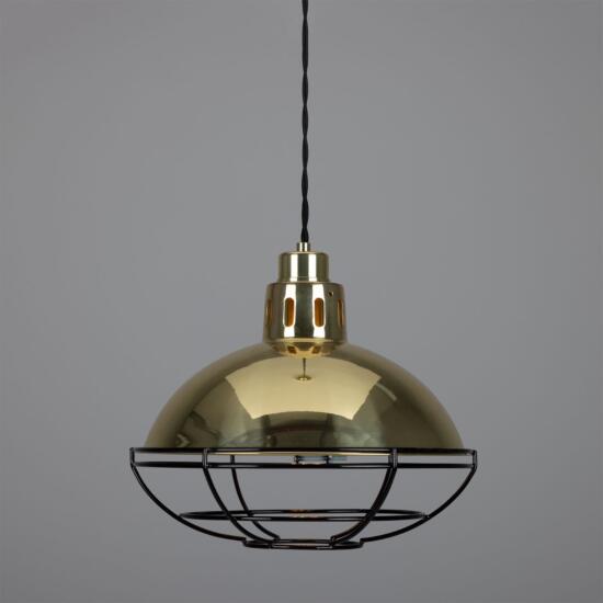 Chester Industrial Cage Factory Pendant Light 12.6", Polished Brass