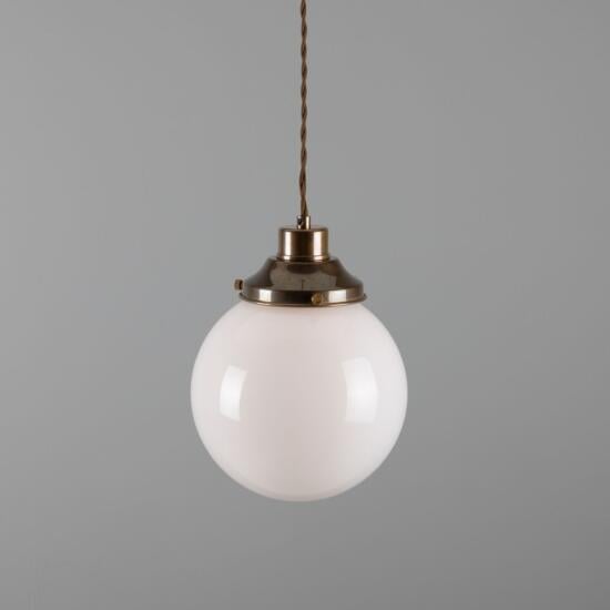 Gentry Small Opal Glass Globe Pendant Light 7.9", Antique Brass