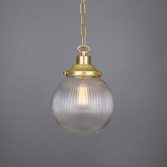 Fitzroy Small Prismatic Glass Globe Pendant Light 20cm, Satin Brass