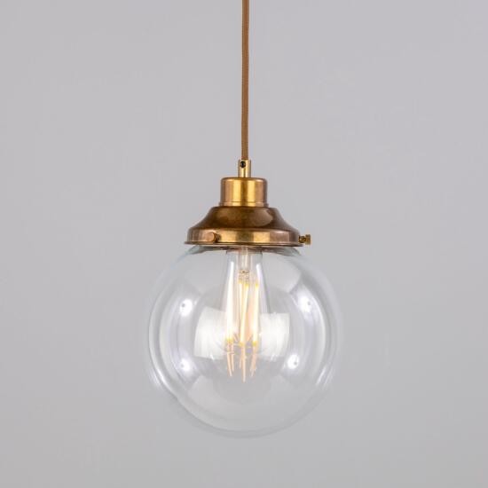 Virginia Small Clear Glass Globe Pendant Light 7.9", Antique Brass