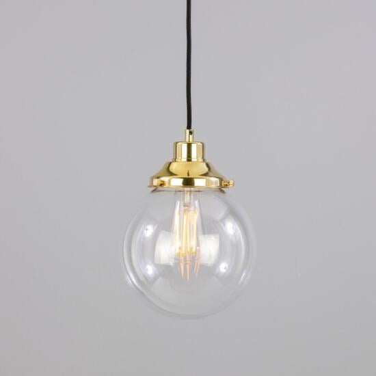 Virginia Small Clear Glass Globe Pendant Light 7.9", Polished Brass