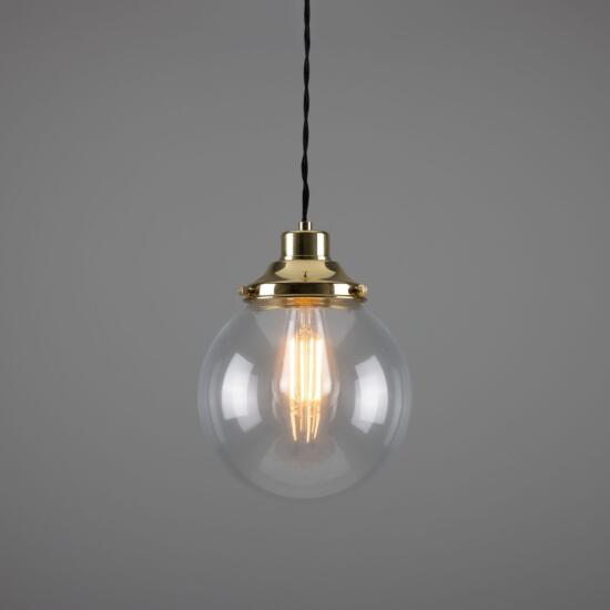 Virginia Small Clear Glass Globe Pendant Light 7.9", Polished Brass