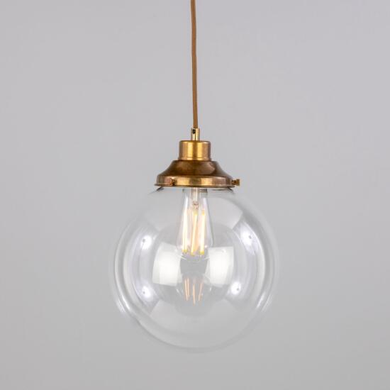 Virginia Clear Glass Globe Pendant Light 9.8", Antique Brass