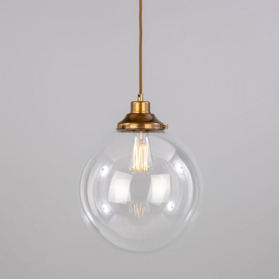 Virginia Clear Glass Globe Pendant Light 11.8", Antique Brass