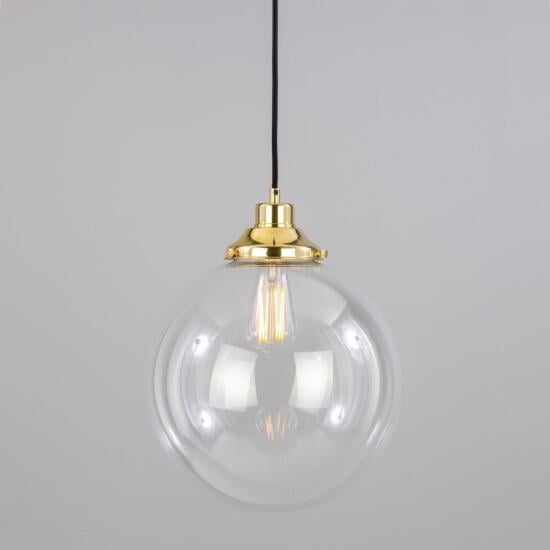 Virginia Clear Glass Globe Pendant Light 11.8", Polished Brass