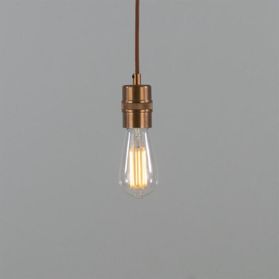 Devon Minimalist Exposed Bulb Brass Pendant Light, Antique Brass