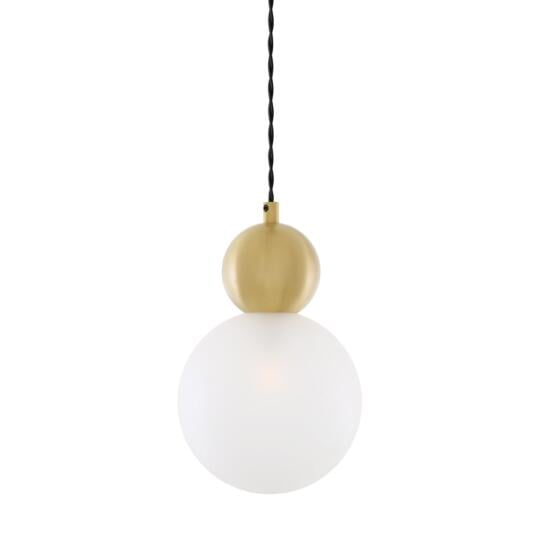 Helena Brass and Glass Ball Pendant Light 15cm, Satin Brass, Opal Glass