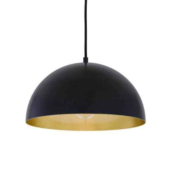 Avon Dome Pendant with Brass Interior 30cm, Matt Black and Satin Brass Inner