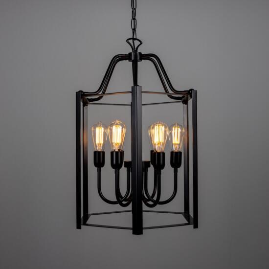 Portroe Indoor Hanging Pendant Lantern, Six Light, Matte Black