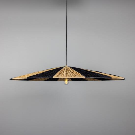 Vernon Raffia Striped Pendant Light 98cm, Polished Brass