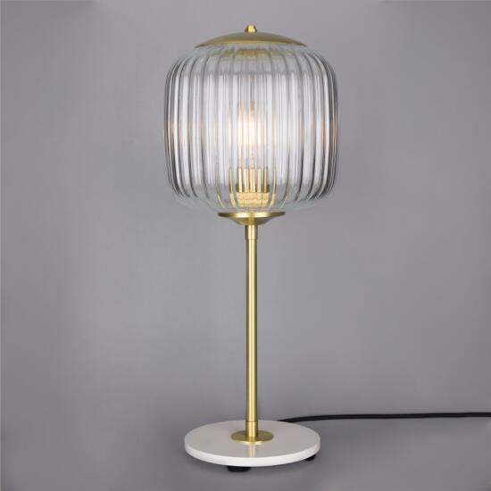 Astoria Reeded Glass and Brass Table Lamp, Satin Brass, White Base