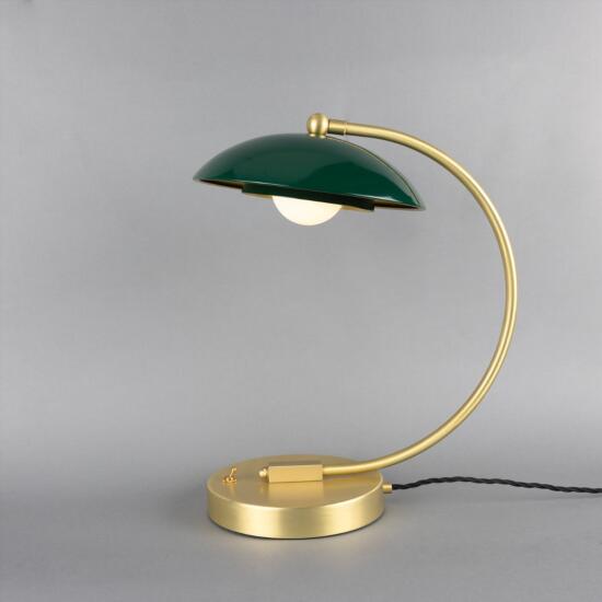 Marrakesh Art Deco Table Lamp 16.5", Satin Brass and Powder-Coated Racing Green