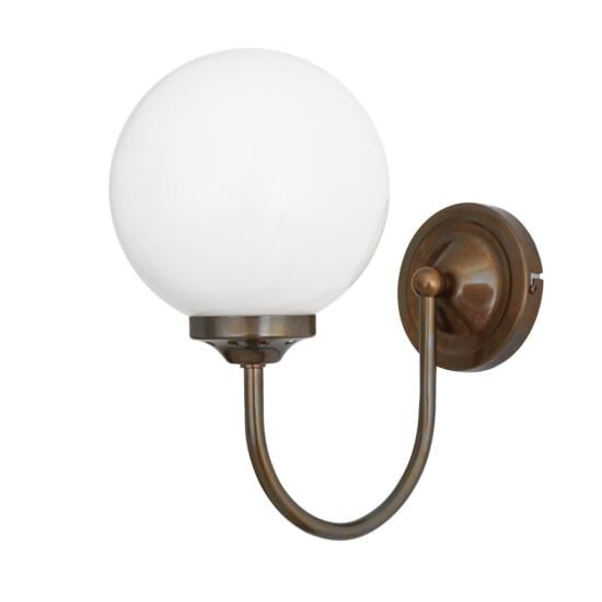 Bragan Traditional Opal Glass Globe Wall Light, Antique Brass