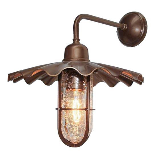 Ardle A Vintage Well Glass Bathroom Wall Light IP65, Bronze and Antique Brass, Crackled Glass
