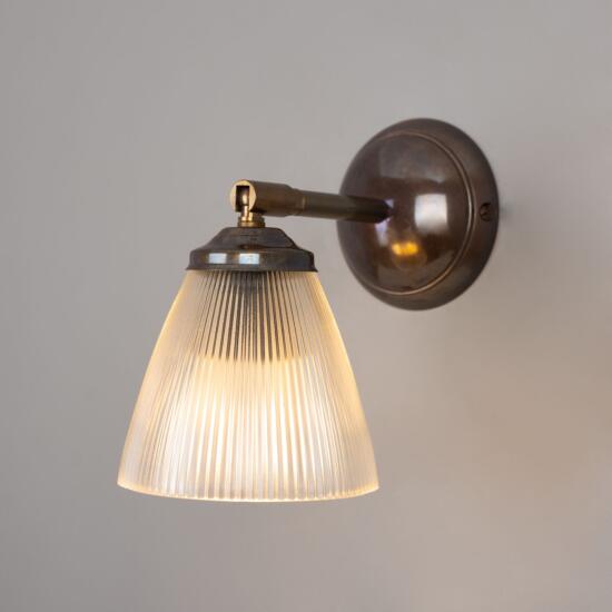 Gadar Vintage Prismatic Glass Wall Light with Swivel, Antique Brass