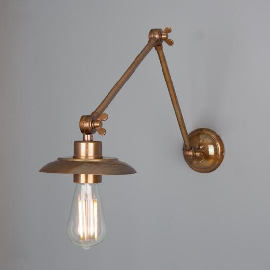 Reznor Vintage Adjustable Arm Picture Light, Antique Brass