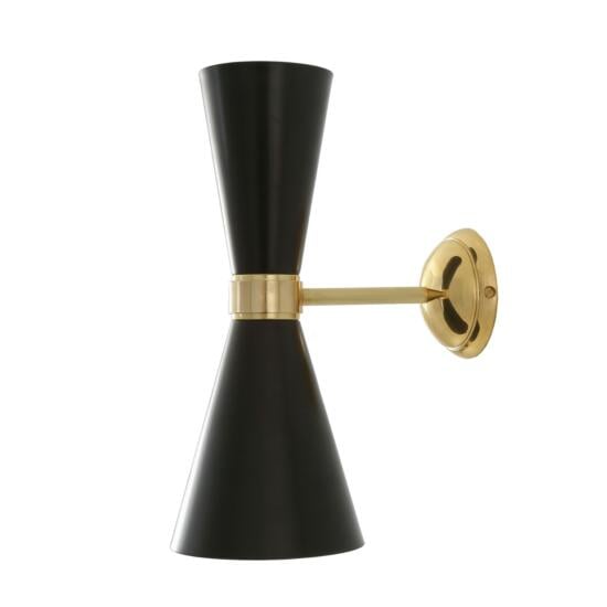 Cairo Mid-Century Double Cone Brass Wall Light, Powder Coated Matte Black